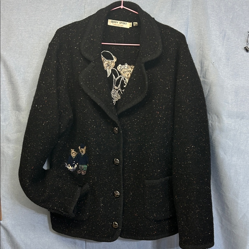Gaddy Sport Collection womens cardigan Black Embroidered Teddy bears Women's